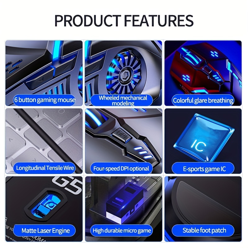 Upgrade Your Gaming Experience: RGB Wired Gaming Mouse With Silent Clicks, LED Backlight, 3200dpi and 6 Buttons!