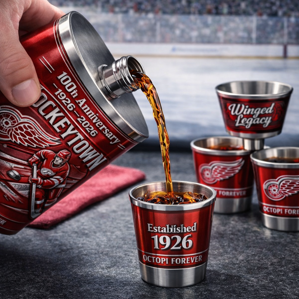 Detroit Red Wings 100th Anniversary Flask Set