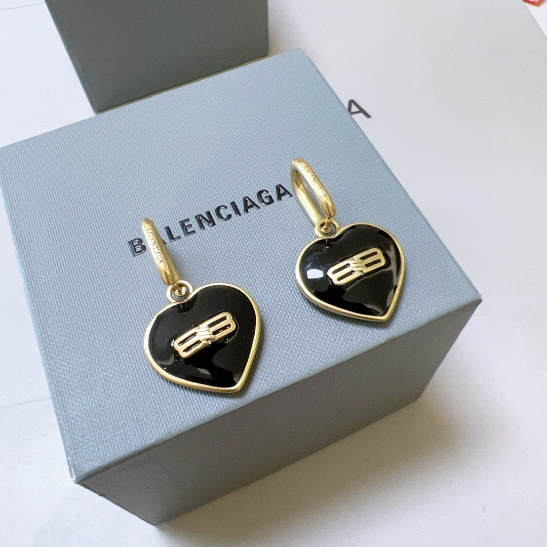 Balenciaga BB Black Heart Earrings