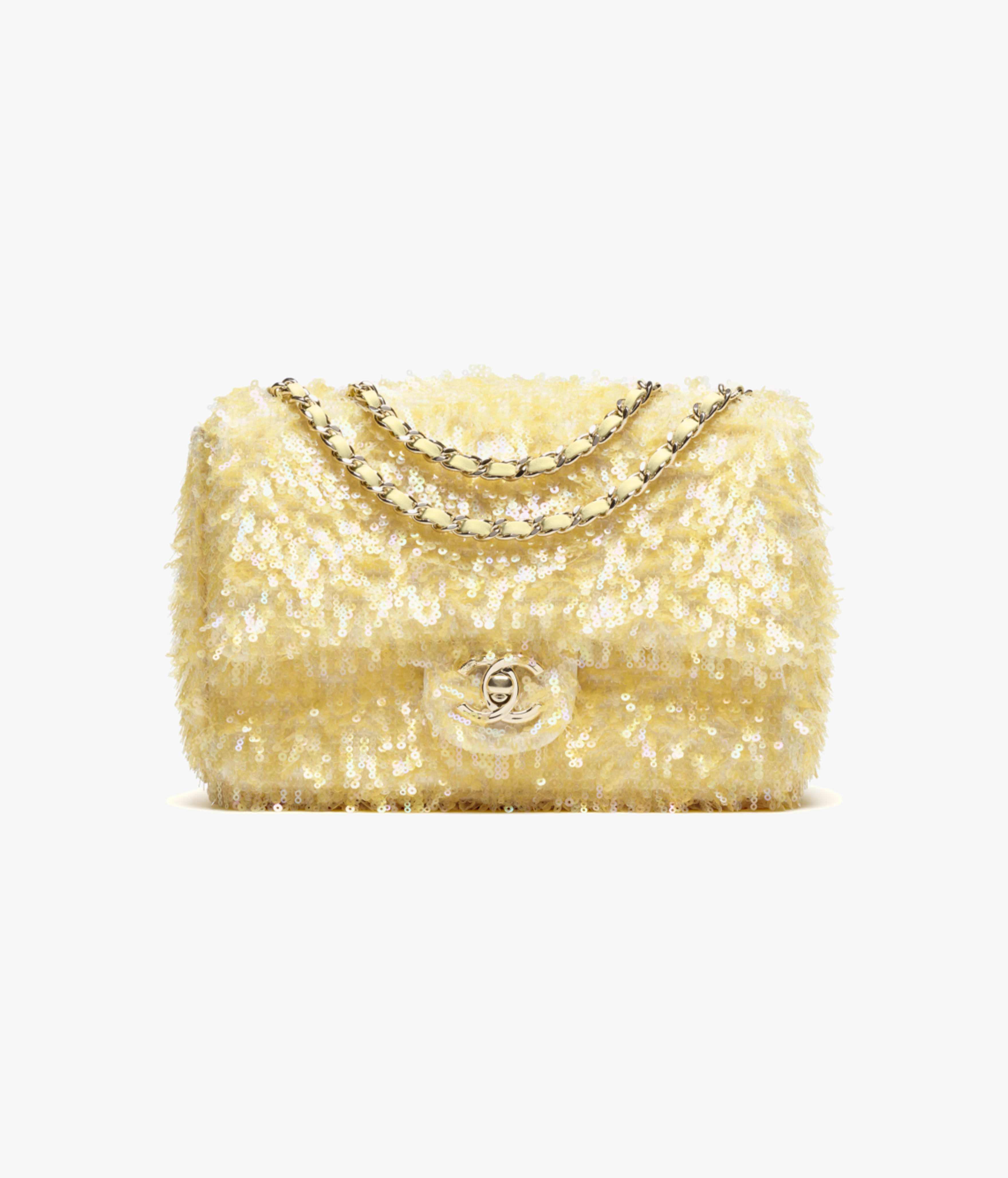 Chanel Flap Bag Fringed Sequins & Gold-Tone Metal Yellow AS4561-B20187-U0889