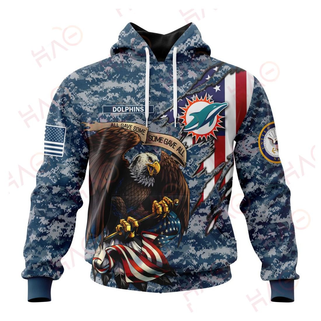 MIAMI DOLPHINS 3D HOODIE US NAVY VETERANS