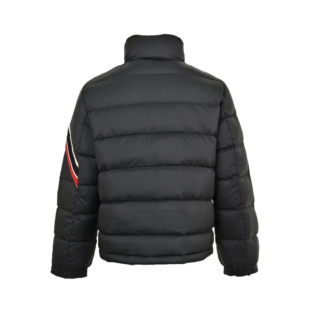 Moncler three-color sleeve striped ribbon stand collar down jacket