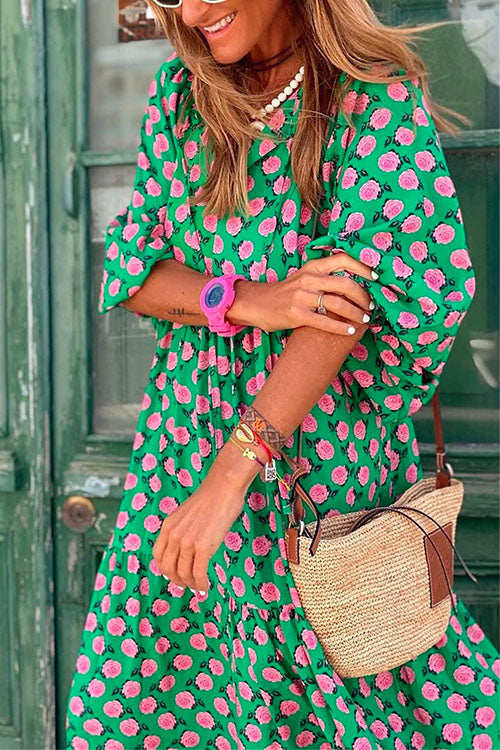 Heididress Puff Sleeve Geometry Printed Swing Dress