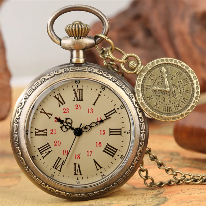 spthOld Fashion Clock Open Face Design Retro Quartz Pocket Watch for Men Women Fob Compass with Necklace Chain Reloj De Bolsillo