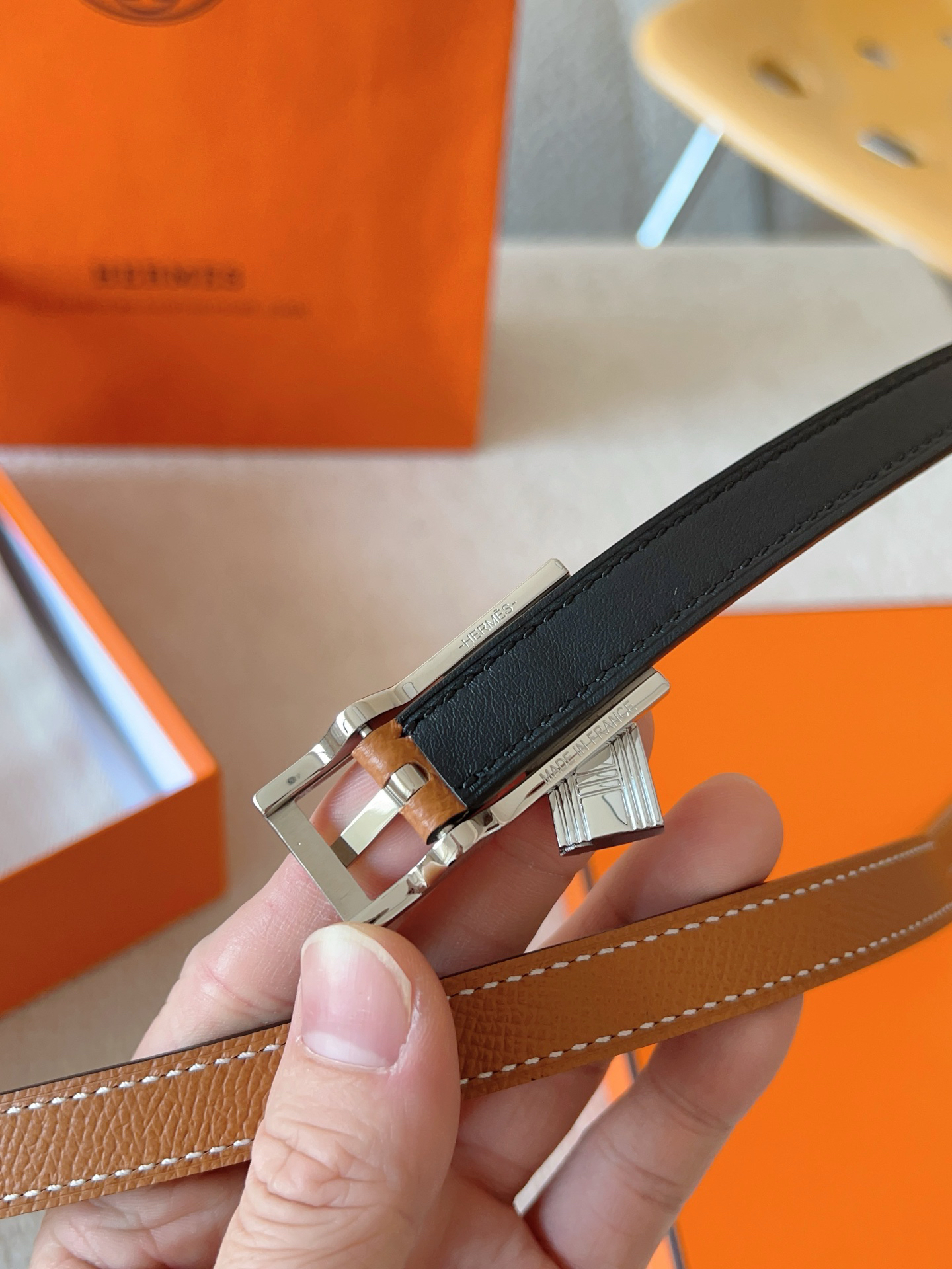 Hermès Women's Calfskin Double-Sided Pin Buckle Belt 1.5cm Width