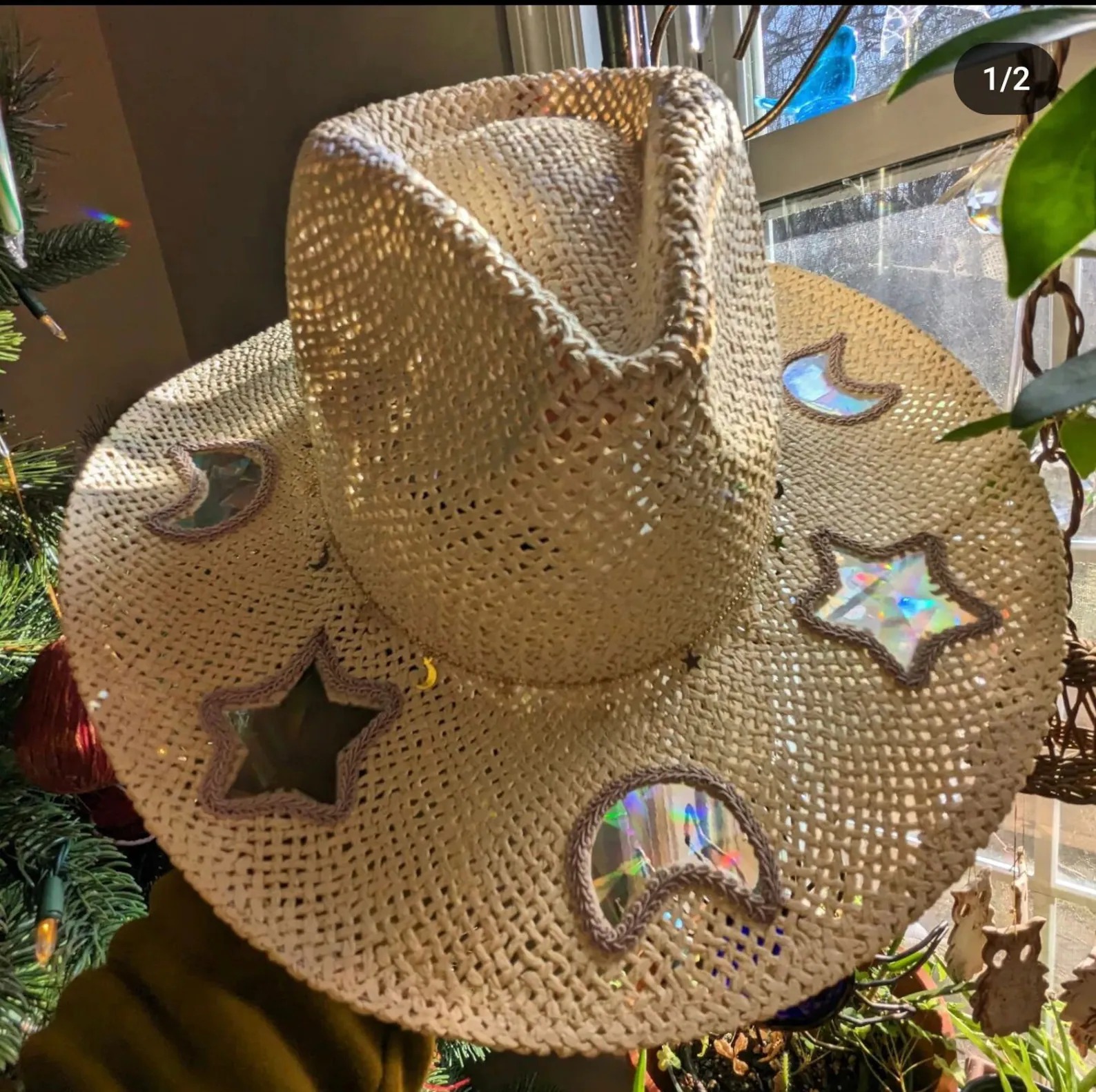 💥ON SALE💥Celestial Suncatcher Cosmic Cowgirl Straw Prism Hat