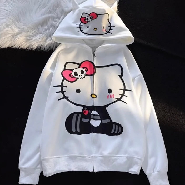 KT Hoodies Fall Jacket Oversized Sweatshirts Casual Drawstring Zip Up Y2K Hoodie with Pocket