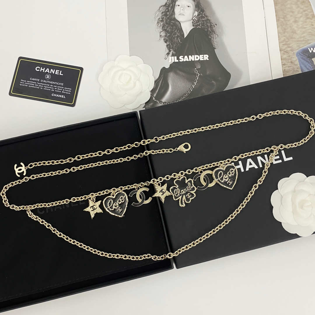 CHAN 24 multi-element black gold lava double-layer chain waist necklace