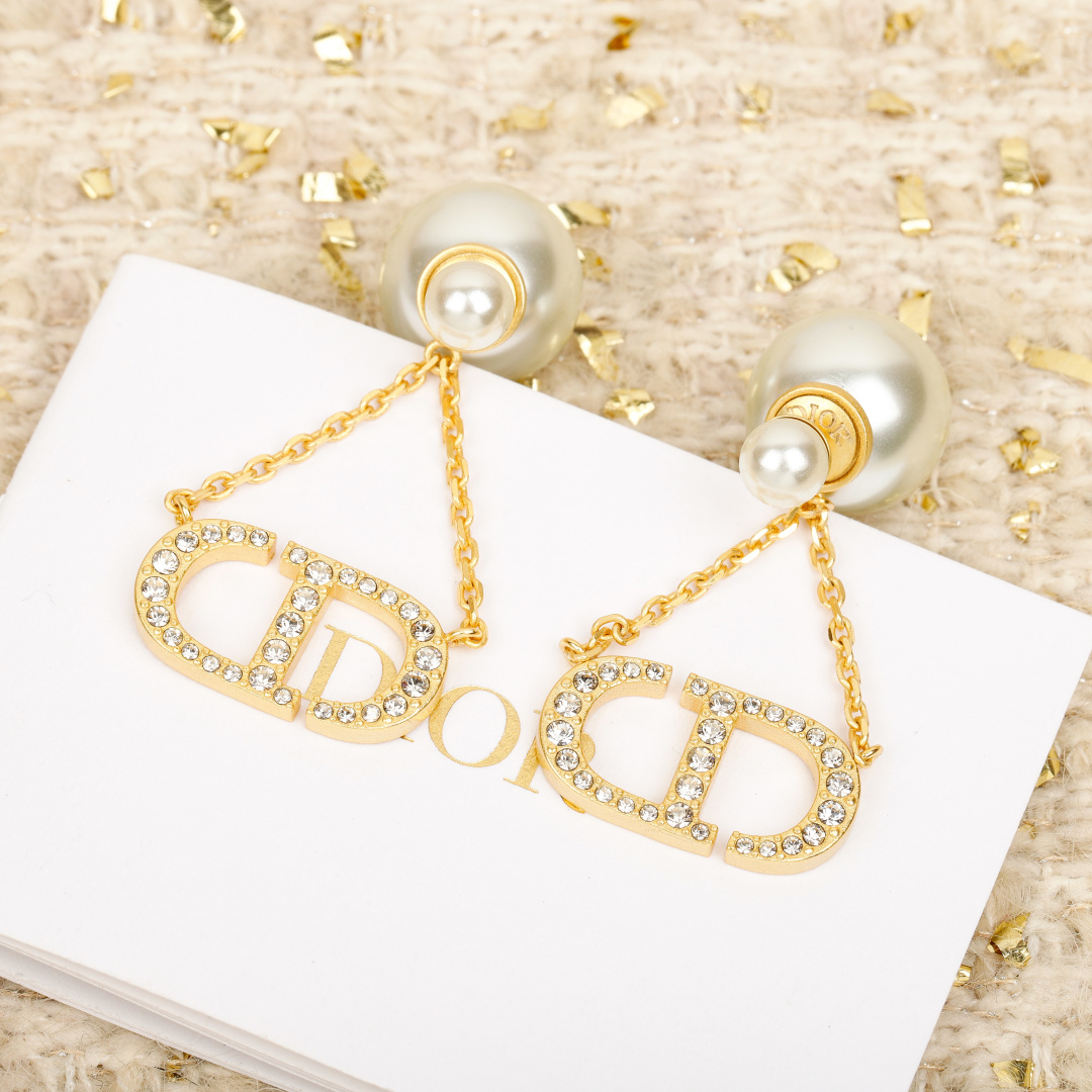 Dior Diamond CD Pearl Earrings