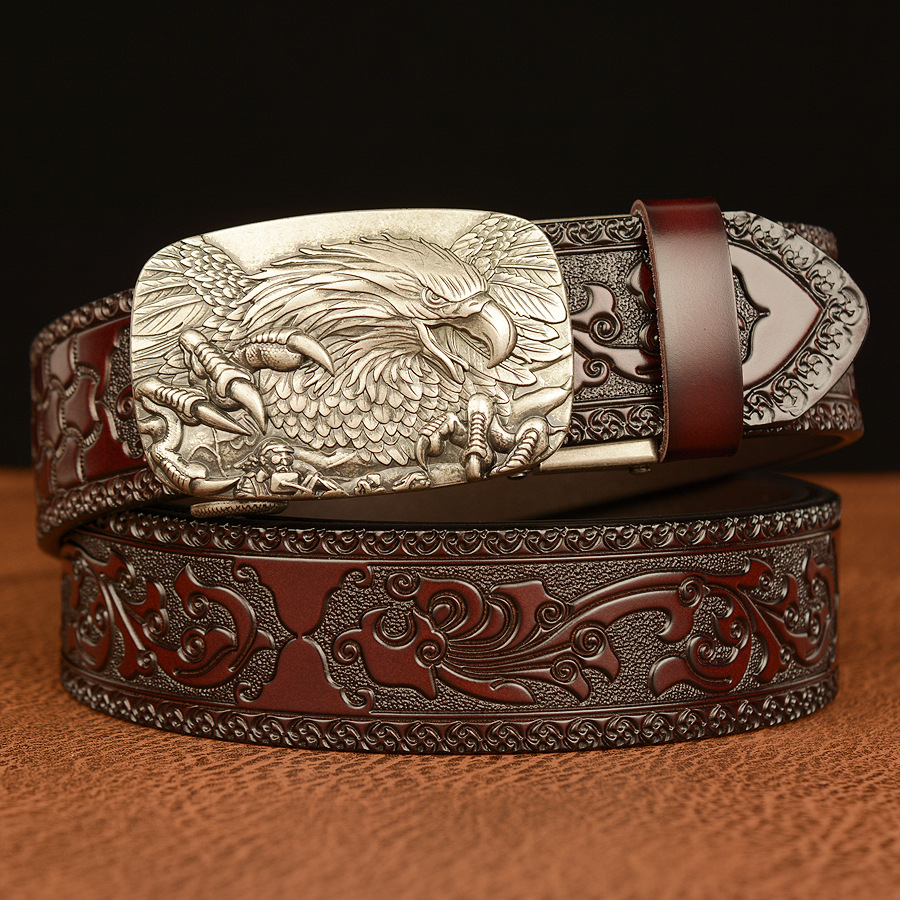 Bald Eagle Cowboy Leather 3D Manual Engraved Belt
