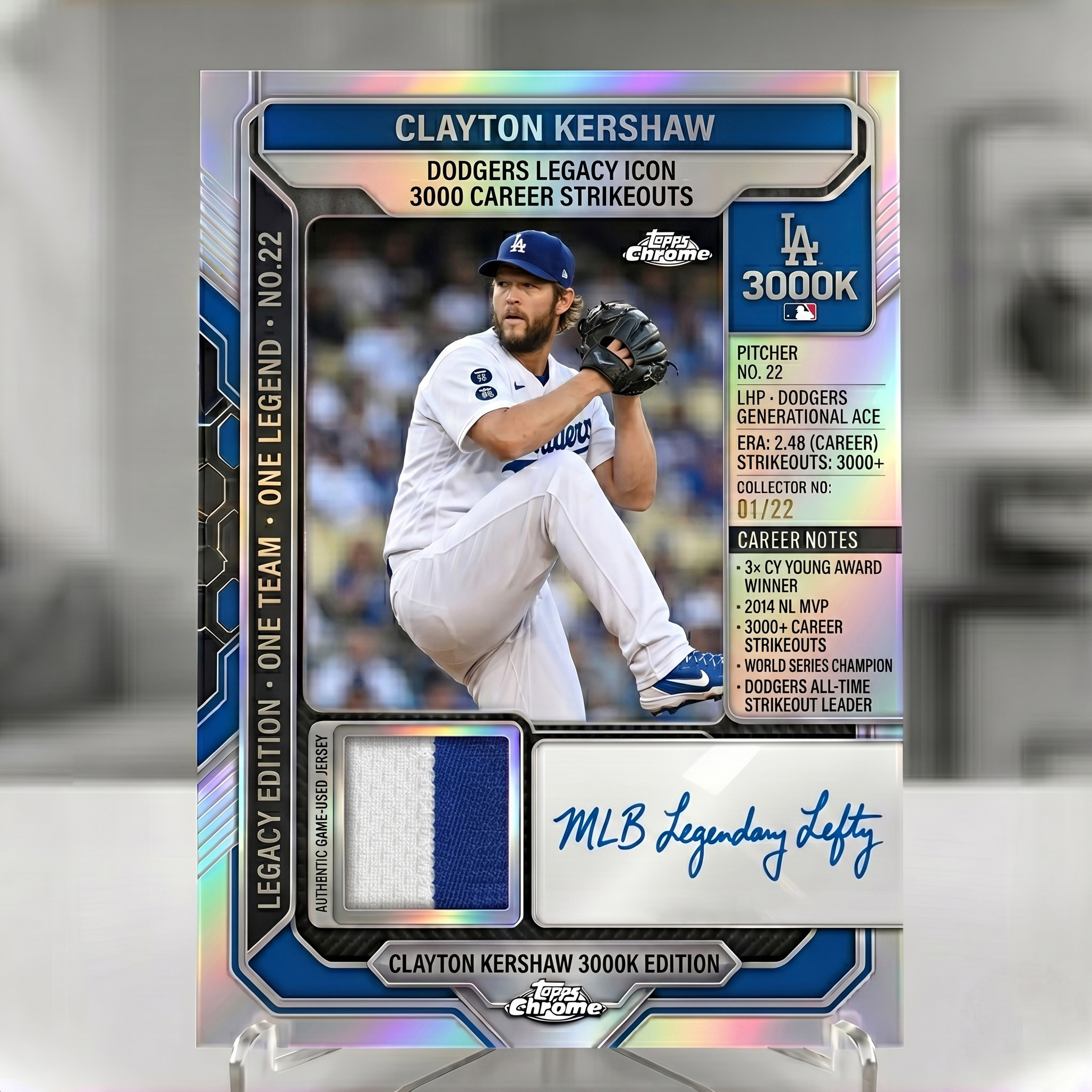 🔥Clayton Kershaw 3000 Career Strikeouts Topps Chrome Auto Relic Cards!