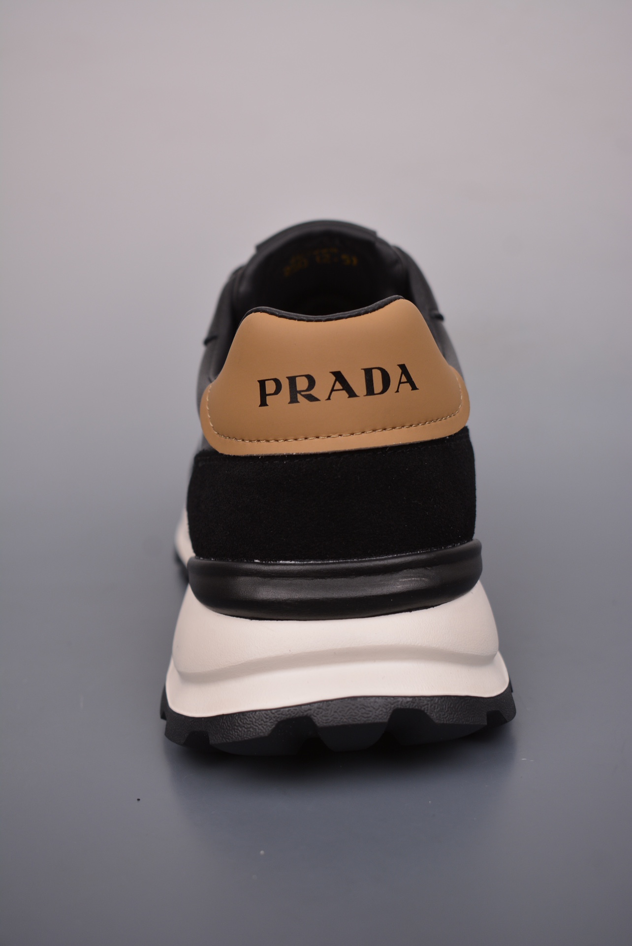 Prada PRAX 01 Triangle Logo Leather Sneakers Black White Brown 3D955M_3LF5_FG000