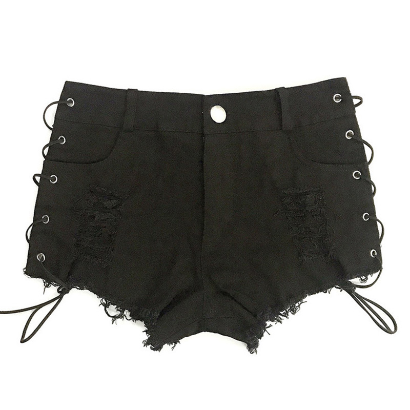 Pure Color Lace Up Denim Shorts Lingerie