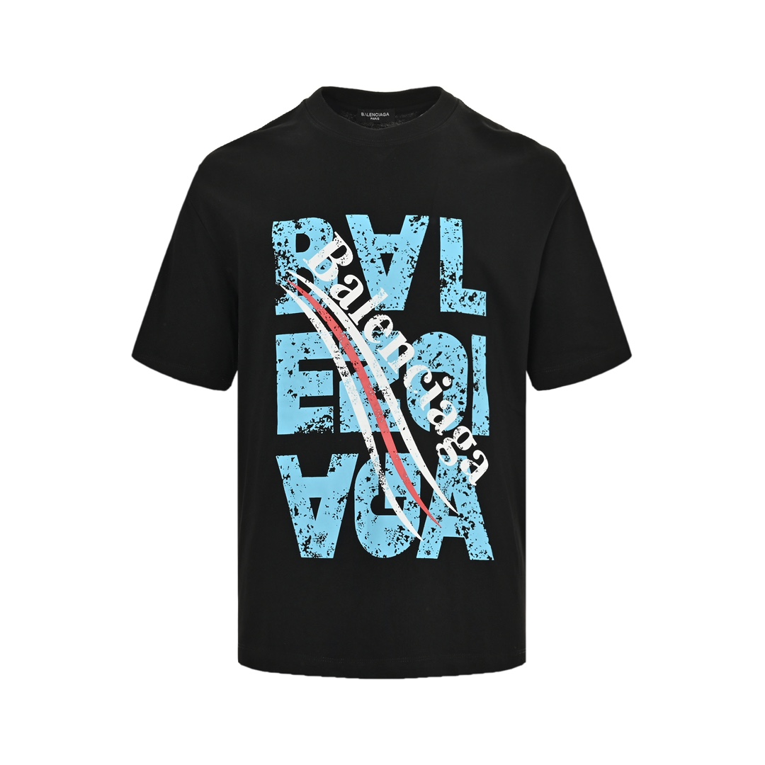 Balenciaga 24ss mottled distressed letter logo short sleeves