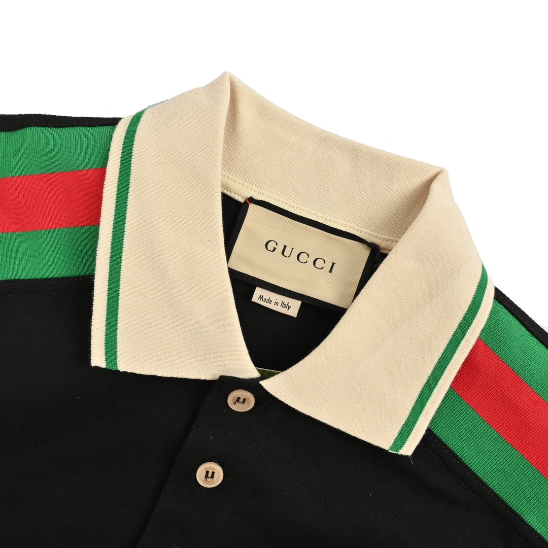 Gucci 24ss shoulder red and green ribbon Polo short sleeve