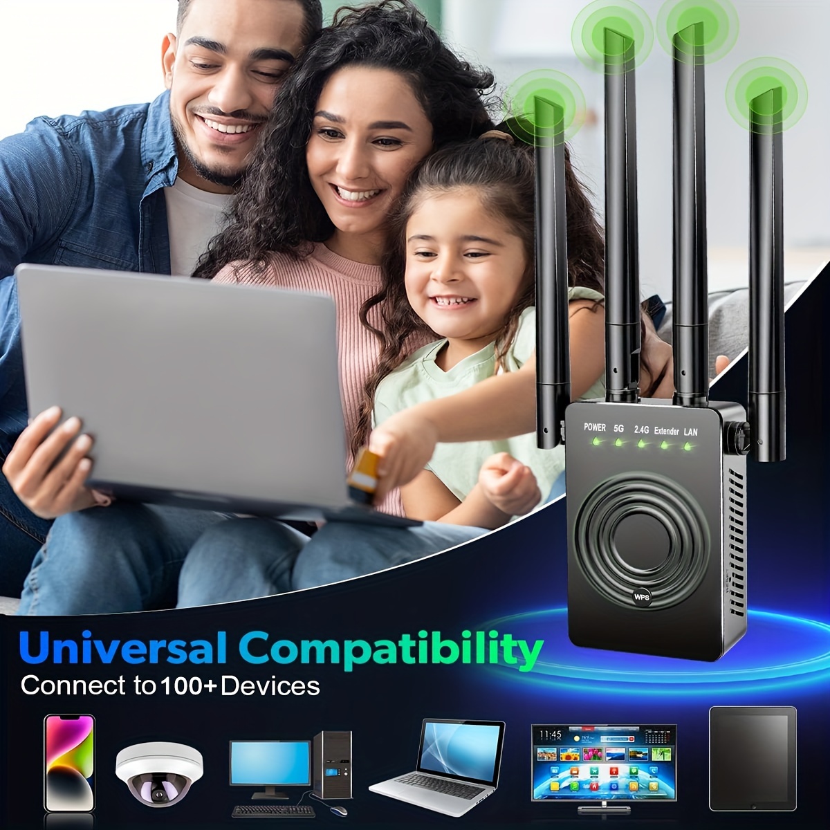 2023 Fastest WiFi Extender, Dual Band 2.4/5.8GHZ WiFi Internet Booster For Home Wireless, 1200Mbps Signal Amplifier With Ethernet Port/Super Antenna, Wi-Fi Repeater Cover To 12000Sq.Ft./100+ Devices