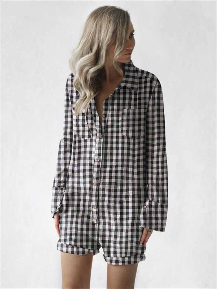 Plaid Button Up Casual Short Jumpsuit