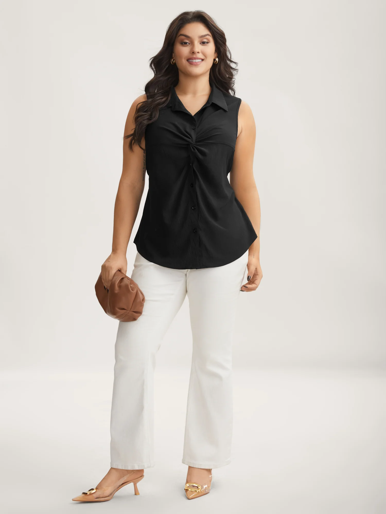 Twist Front Button Placket Tank Top