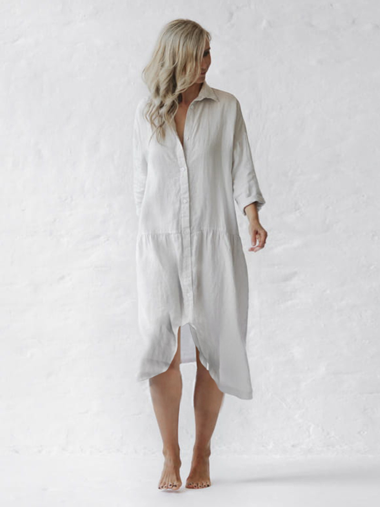 Oversize Notch Bottom Linen Shirt Dress
