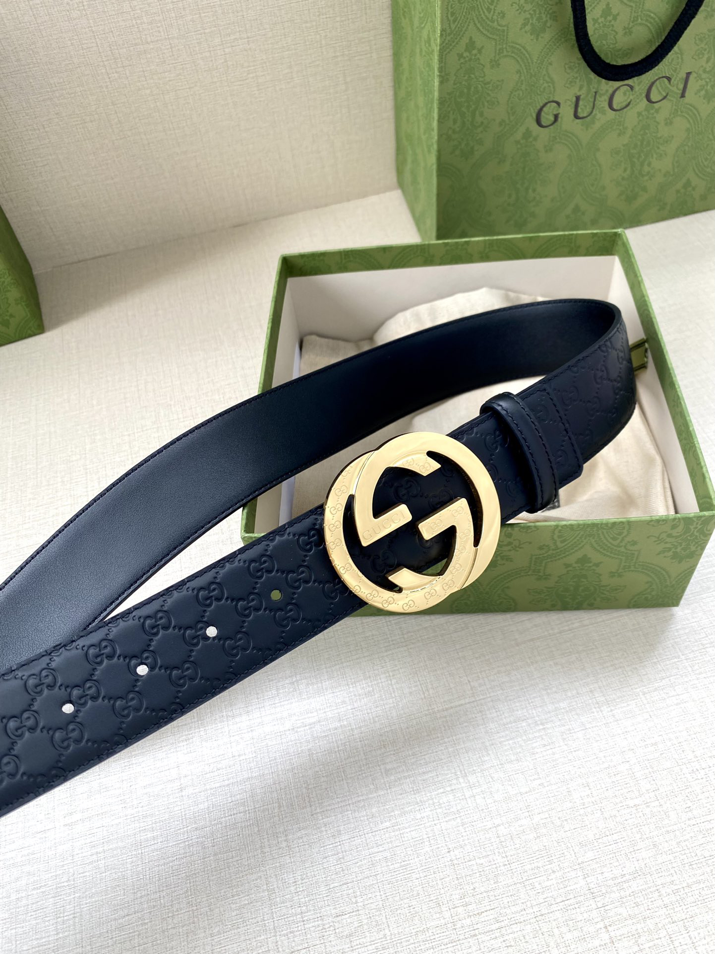 Gucci Interlocking Double G Double-sided Leather Belt 4.0CM Width