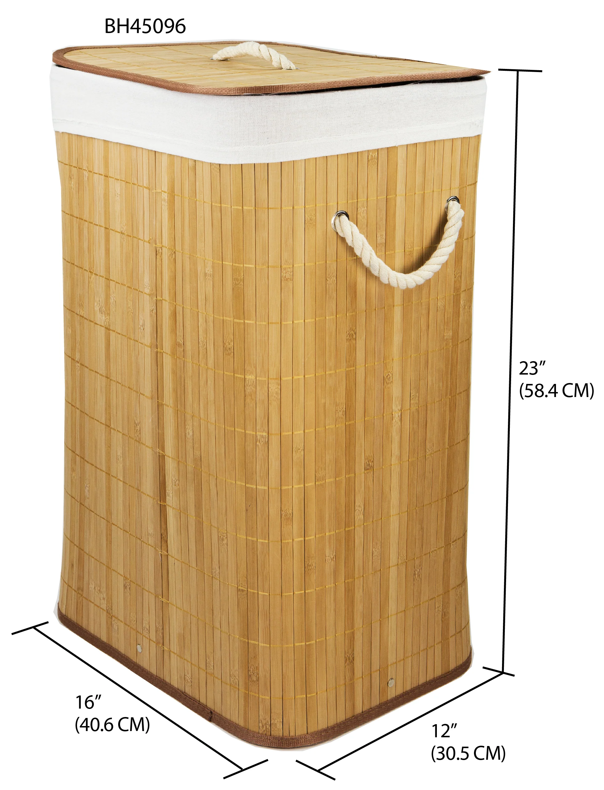 Home Basics Rectangular Bamboo Hamper, Natural, 16x12x23 Inches