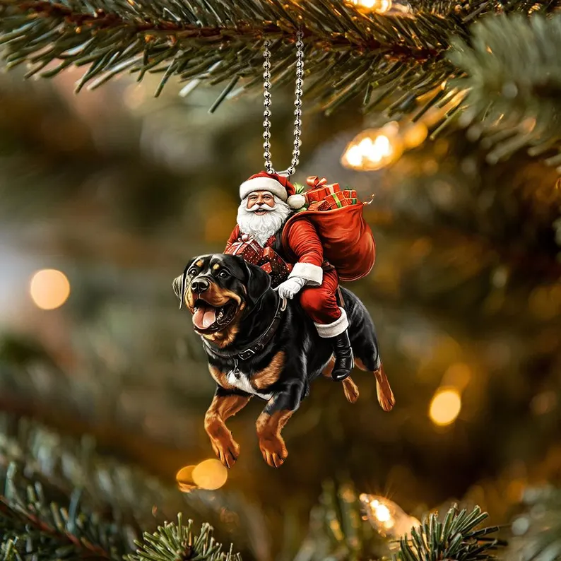Happy Santa and Dog Ornament
