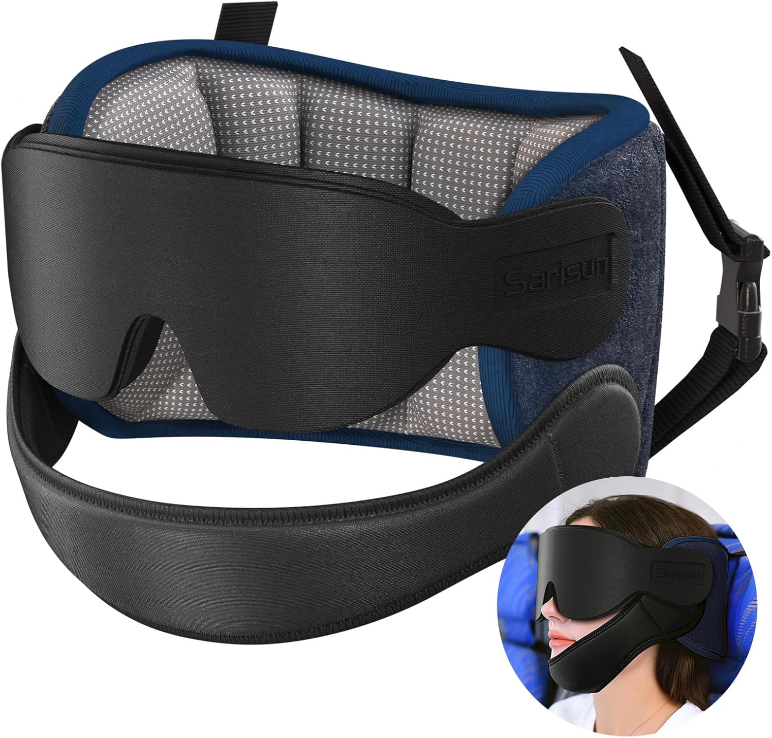 HOT SALE🔥Travel Pillows with Sleep Eye Mask and Chin Strap