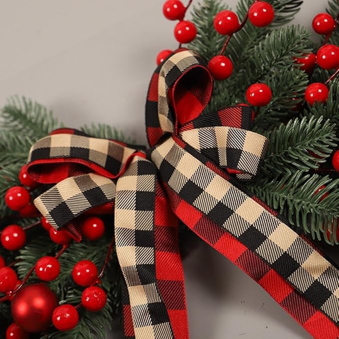 🎄Christmas promotion🔥Pre-installed red fruit door wreath with lights, urn filler with real feel