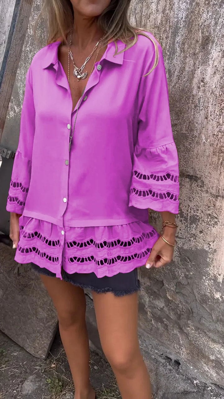 Mid-sleeve Shirt with Hollow Patchwork Design (Buy 2 Free Shipping)