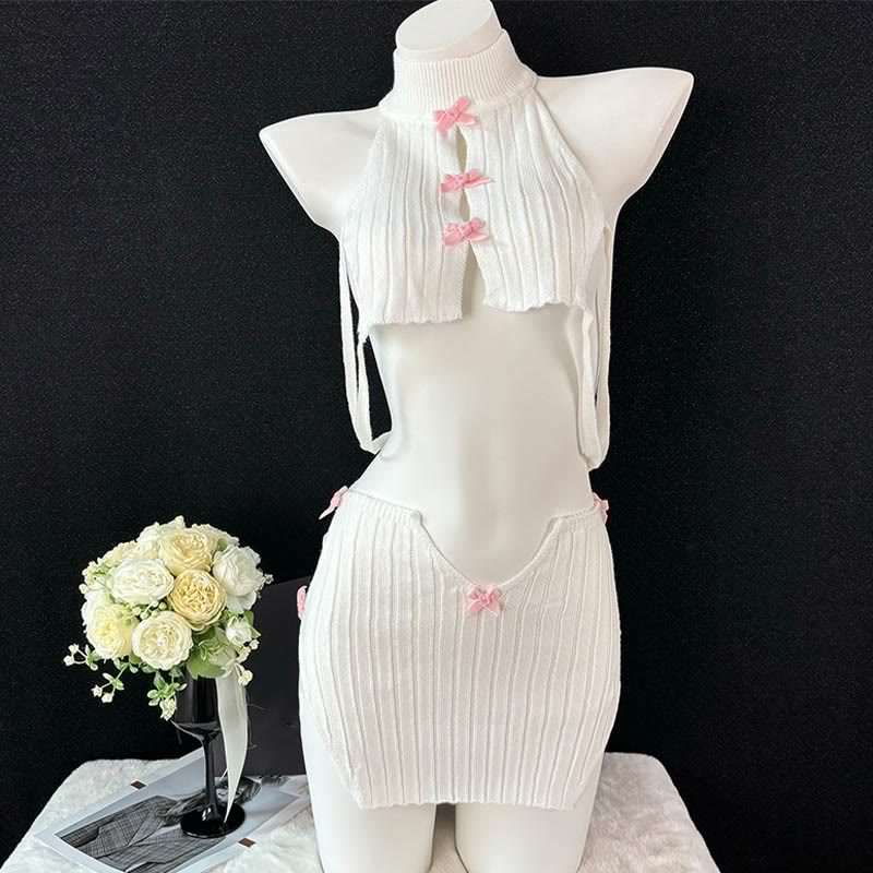Sexy Bow Backless Sweater Lingerie Set