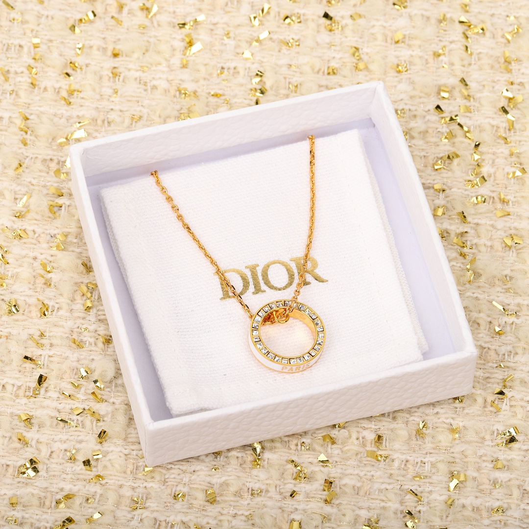 Dior letter square diamond ring necklace
