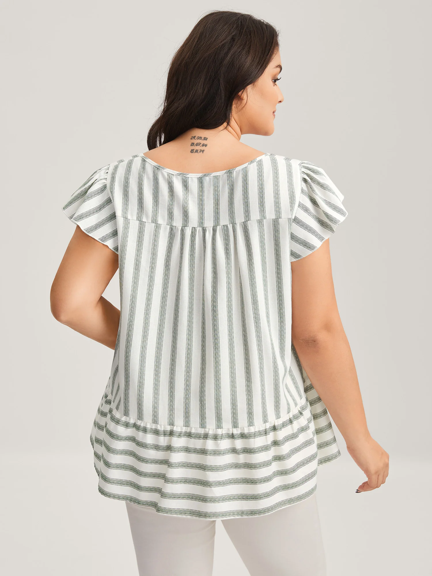 Classic Stripes Square Neck Tassels Blouse