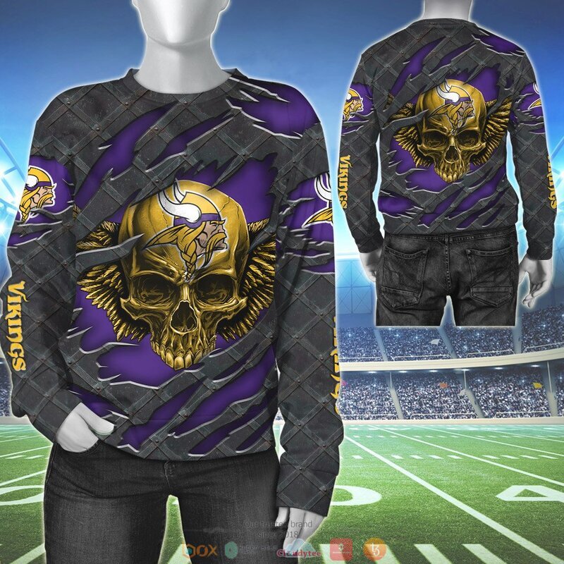 MINNESOTA VIKINGS WINGS SKULL 3D HOODIE