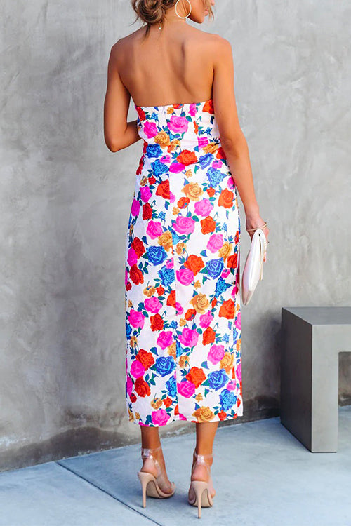 Heididress Off Shoulder Twist Waist High Slit Floral Dress