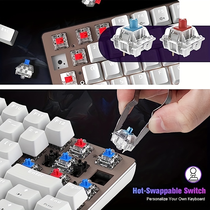 AK33 USB Type-C Wired Hot Swap Gaming Mechanical Keyboard LED White Backlight 82 Keys Ultra Compact 80% Gaming Keyboard For Office, Typists And Games