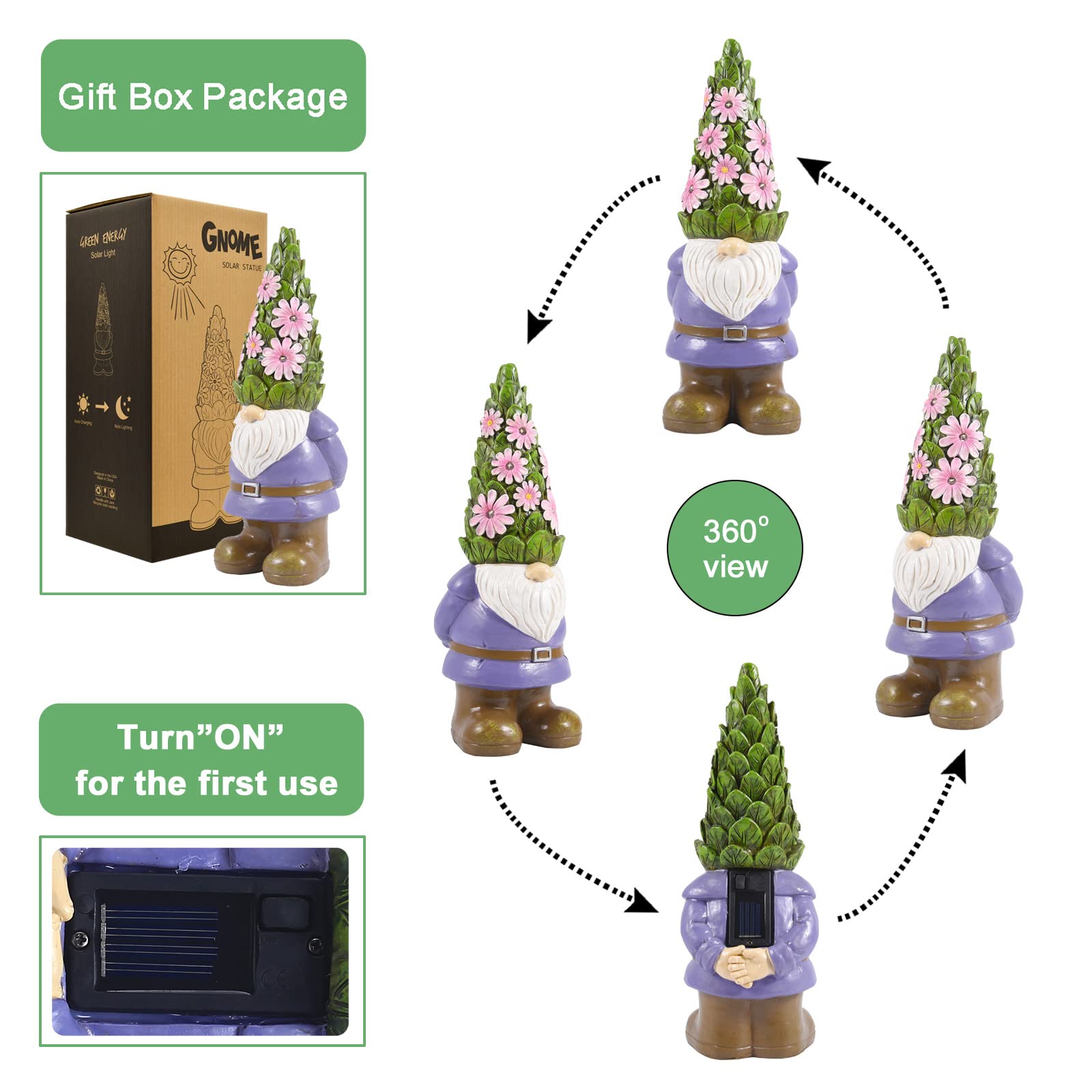 ☀️🔋Solar Garden Outdoor Statues Gnome with Succulent and 7 LED Lights✨