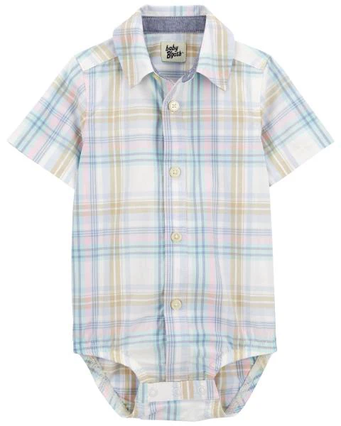 Oshkosh Plaid Button-Front Bodysuit with Twill Suspender Pants