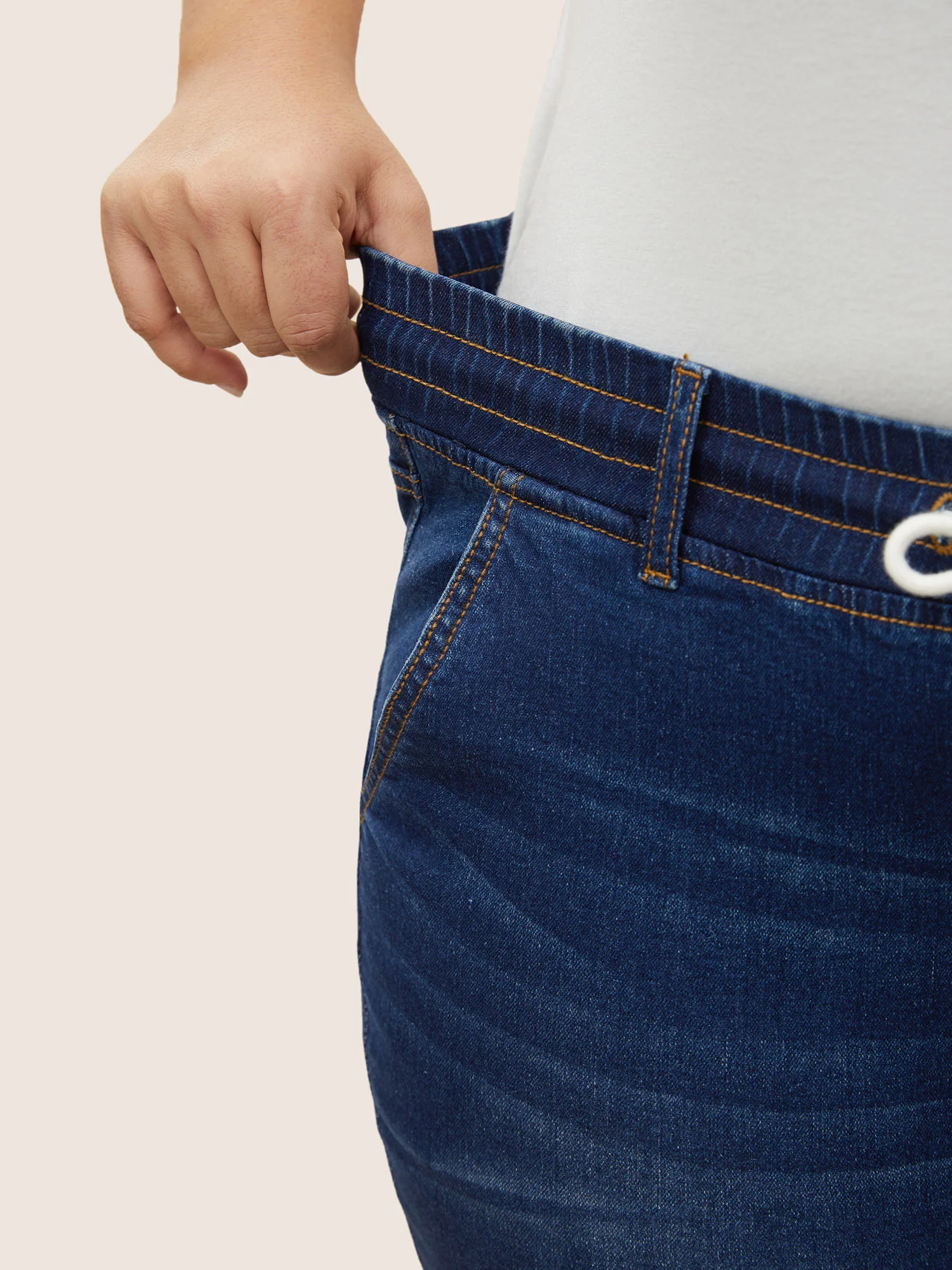 Dark Wash Drawstring Slit Hem Denim Shorts