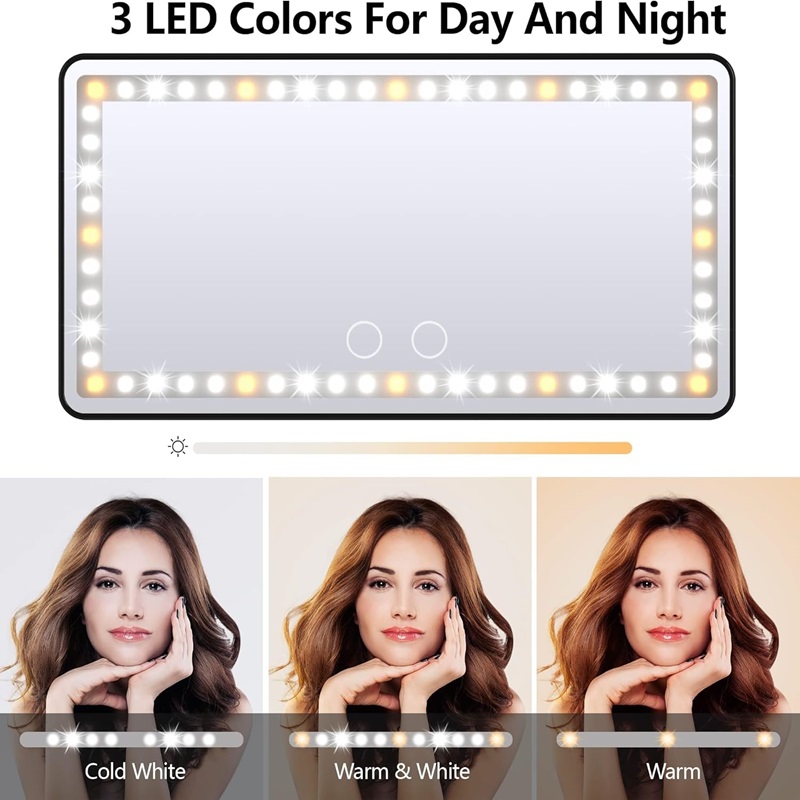 Car Sun Visor Vanity Mirror Rechargeable with Dimmable Touch Screen 3 Light Modes & 60 LEDs