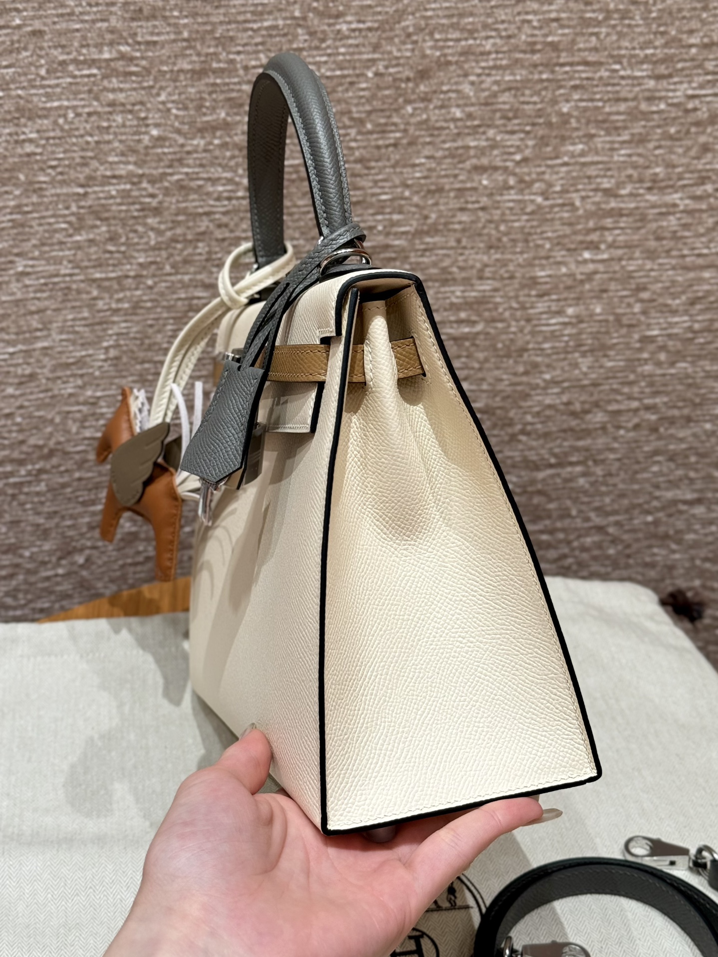 Hermes Kelly 10Craie0Mchai0LGris Mayer Handbag (Handmade Custom)