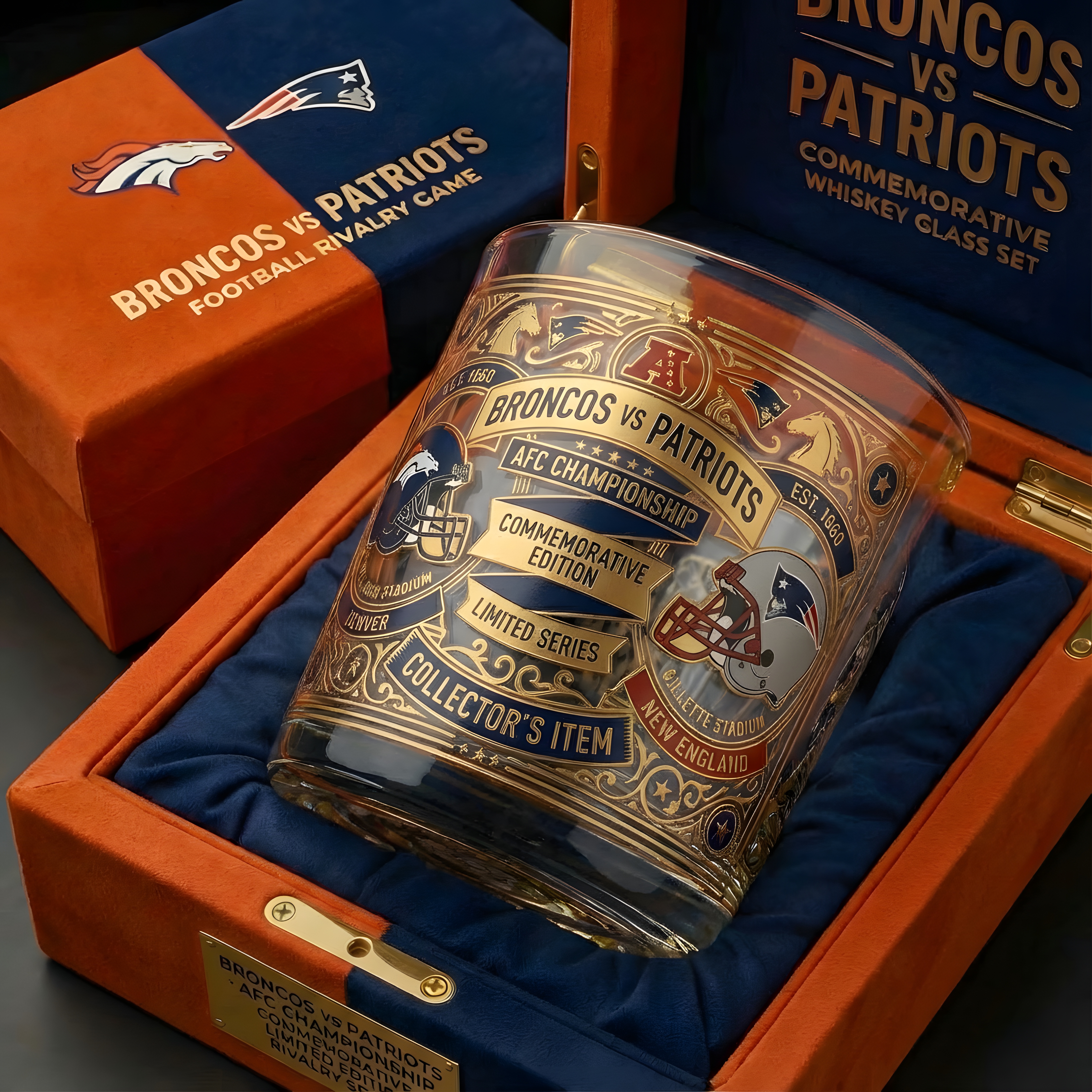 🏈Broncos vs Patriots AFC Championship Whiskey Glass