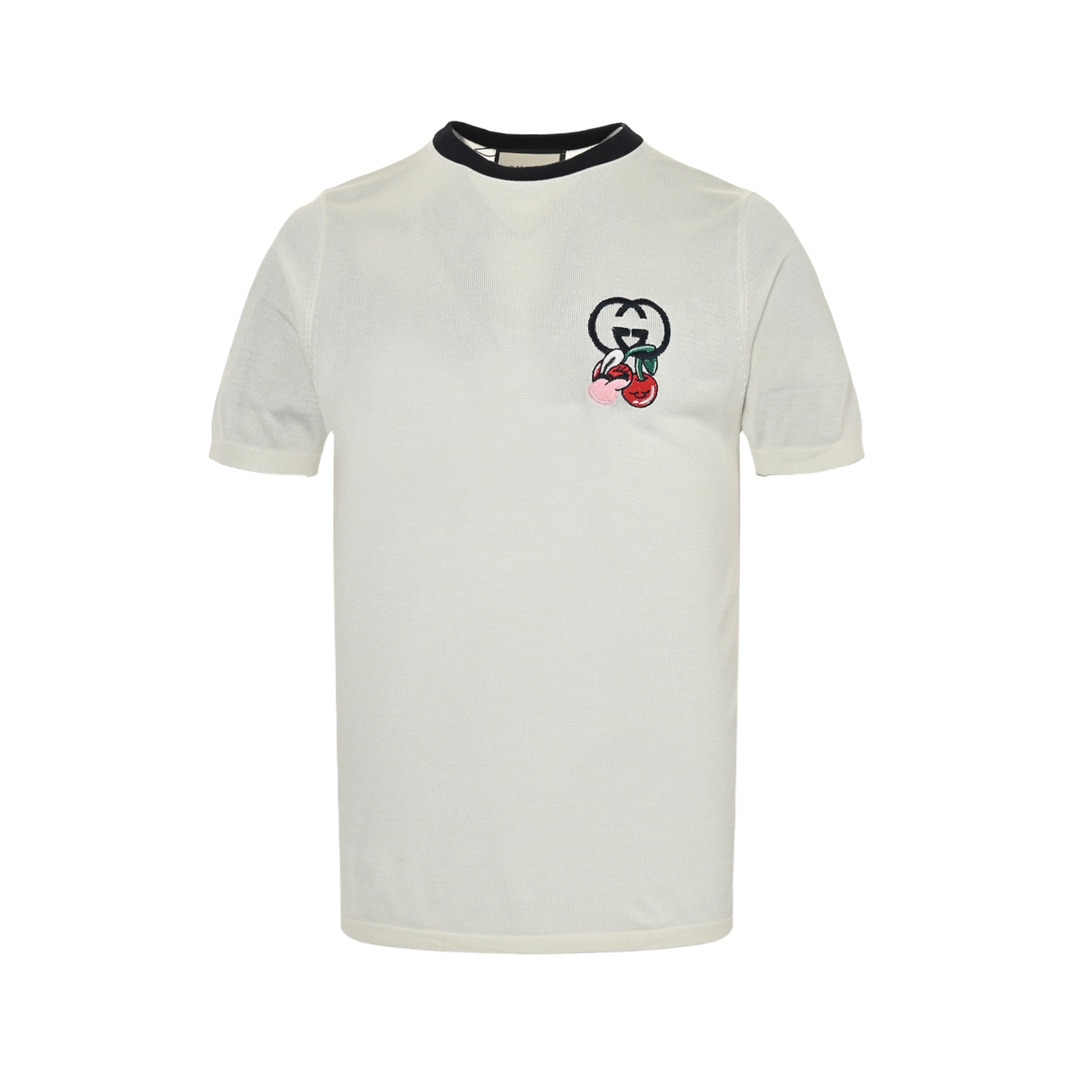 Gucci 24ss cherry embroidered knitted short sleeve
