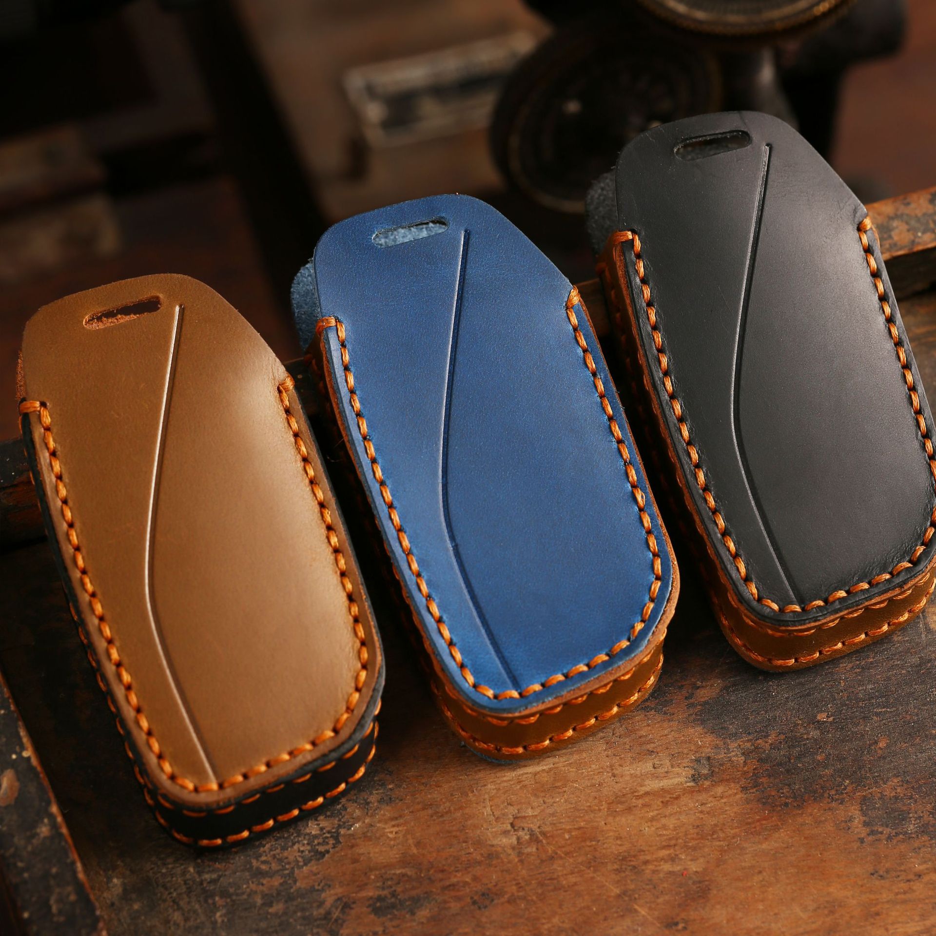 Buttons Genuine Leather Car Key