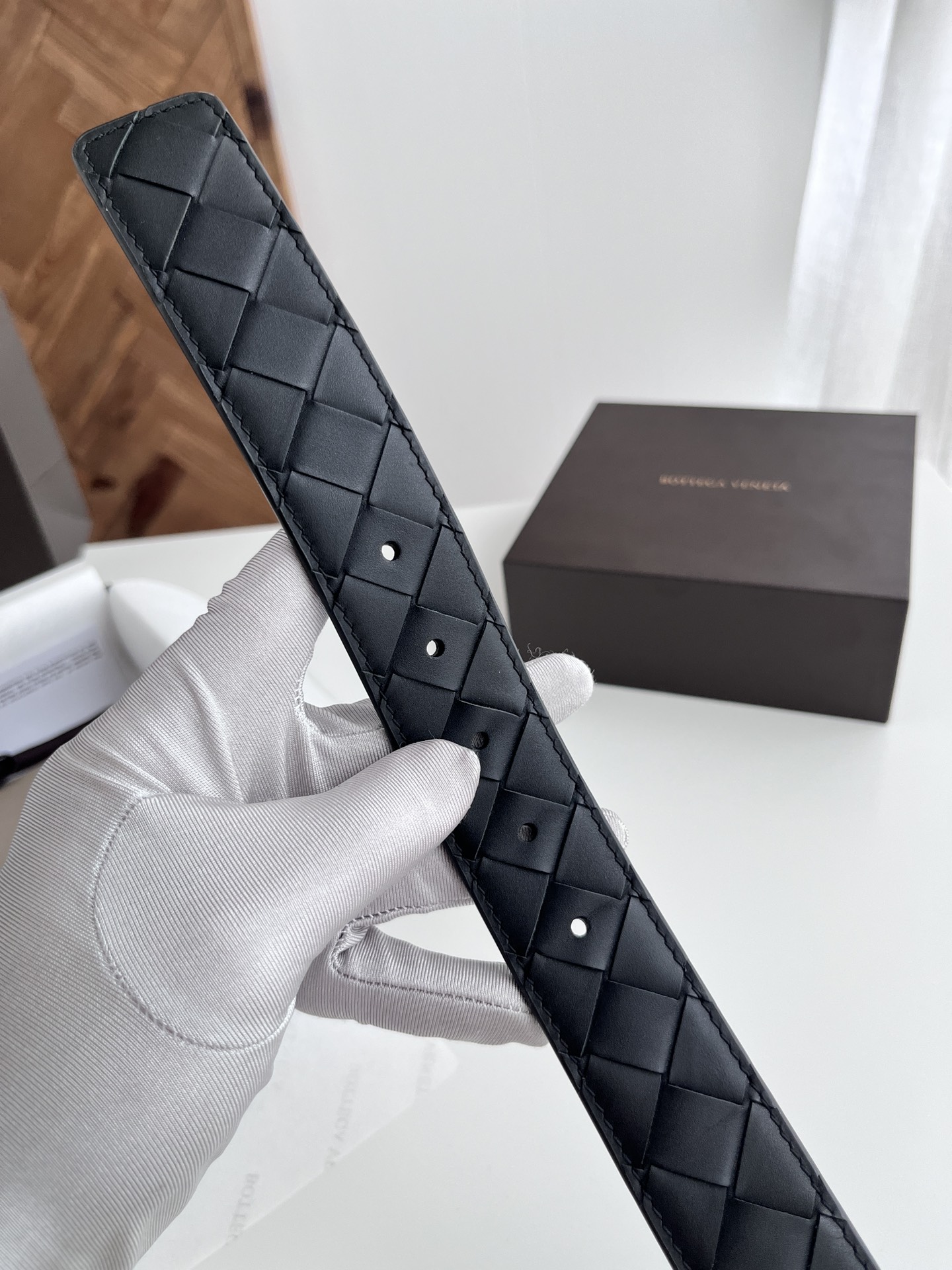 Bottega Veneta intreccio woven cowhide double-sided belt 3.5cm wide