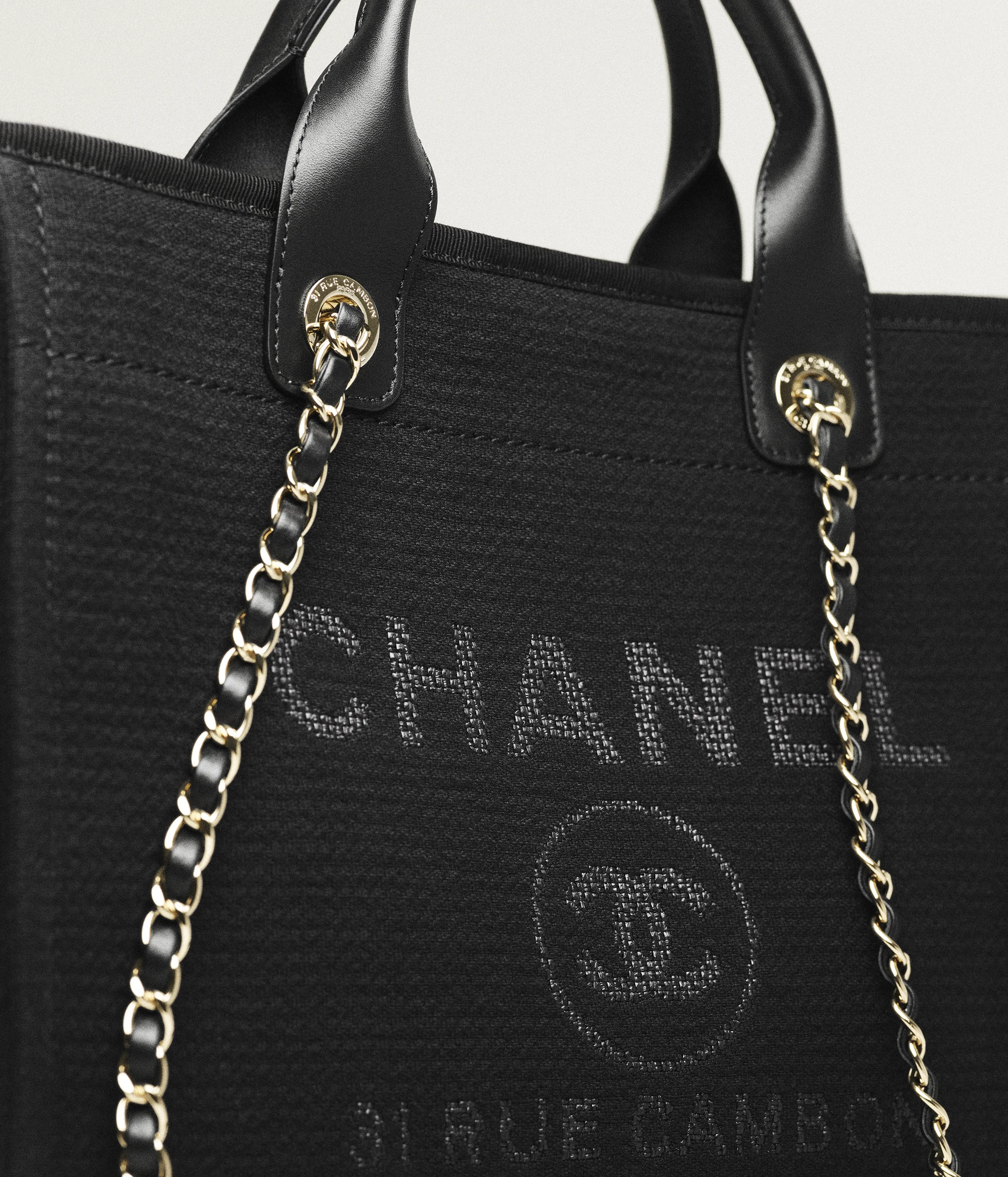 Chanel Shopping Bag Canvas & Gold-Tone Metal Black