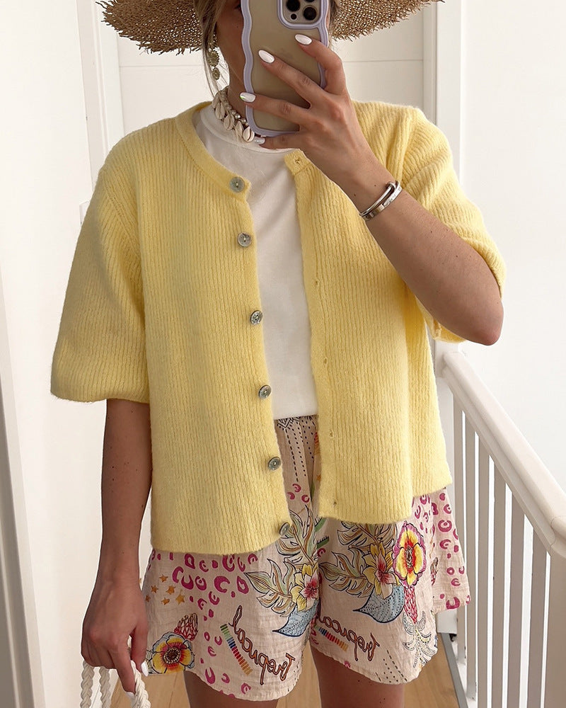 Women's Half-Open Collar Buttoned Knitted Cardigan Coat