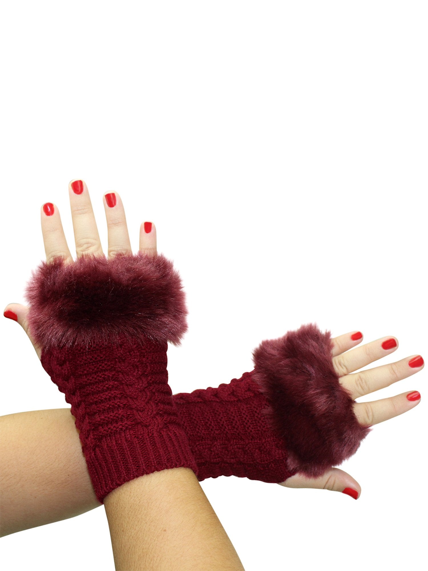 Faux Fur Trim Arm Warmer Fingerless Gloves