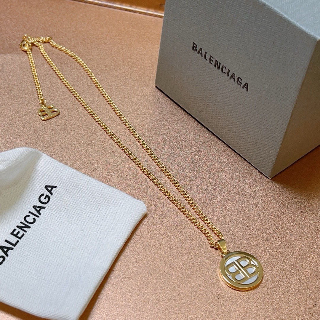 Balenciaga BB Round Brand Chain Necklace