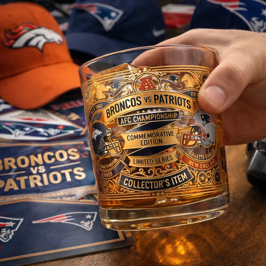 🏈Broncos vs Patriots AFC Championship Whiskey Glass