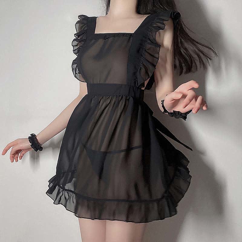 Cosplay Maid Backless See Through Lingerie Dress